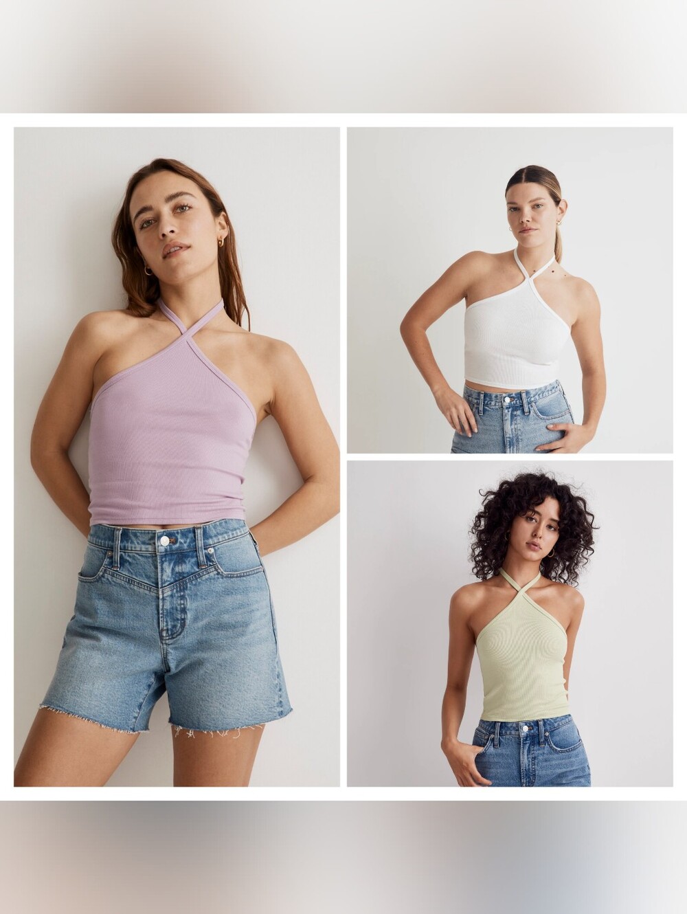 Madewell Supima Rib Halter Tank Tops Bundle Of 3(Lilac,"Honeydew", White) Size M